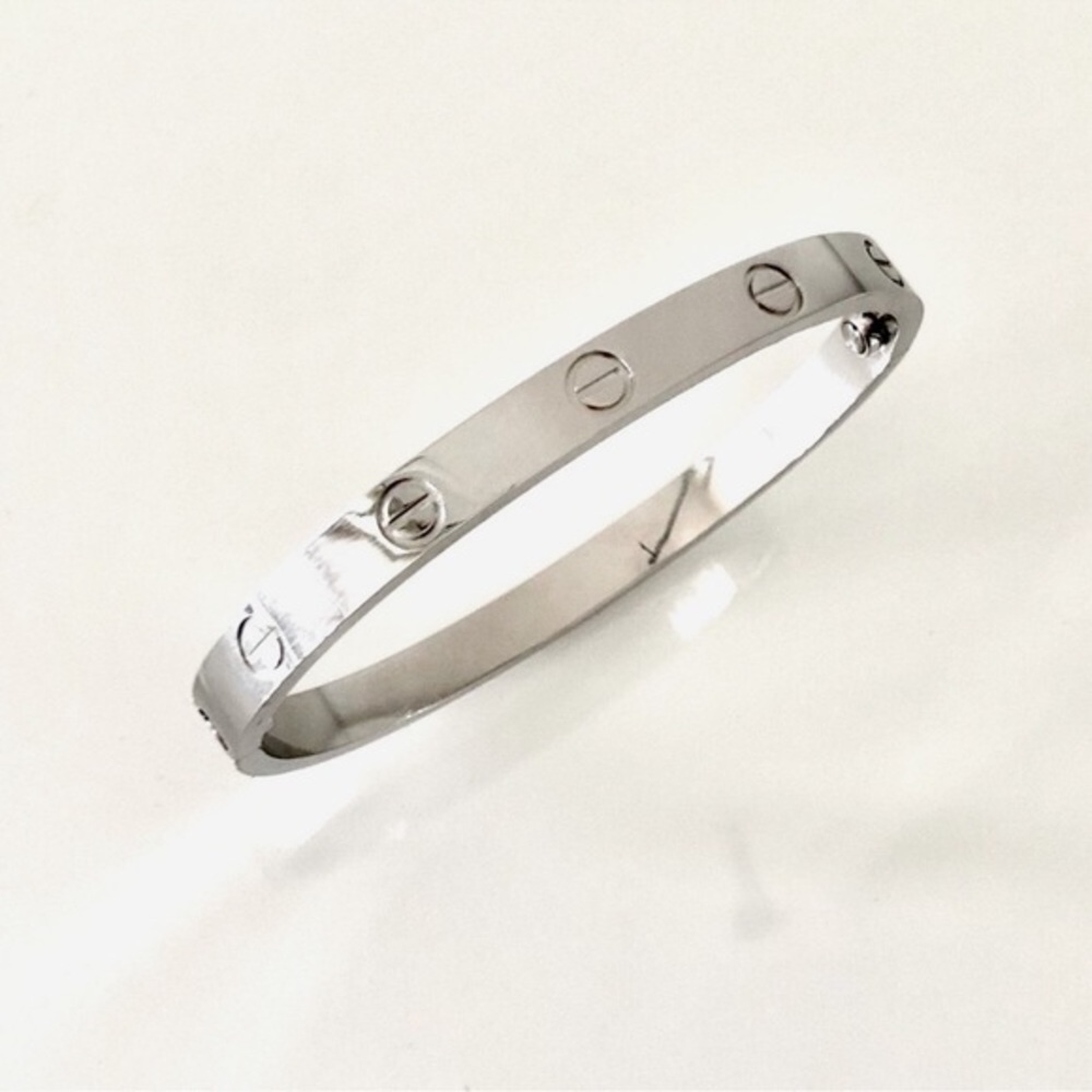 Clip On Love Screw Cuff Bangle Bracelet in Silver
